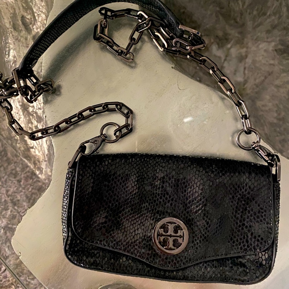 Tory Burch black snakeskin look crossbody